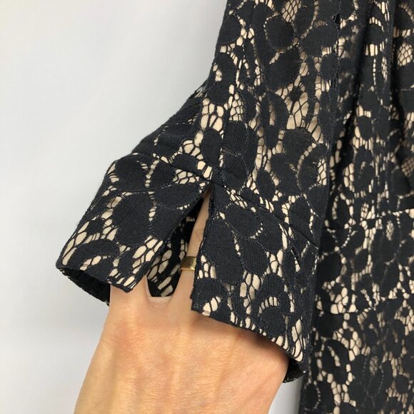 Guess by Marciano Black & Nude Floral Lace overlay half sleeve Midi Dress 6 - Picture 6 of 16